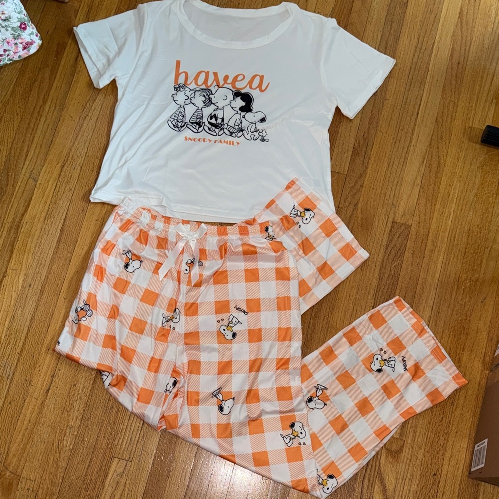 Snoopy White and Orange Pajama Set